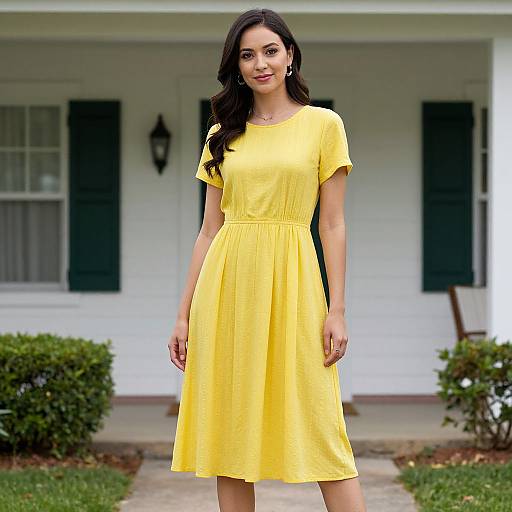 Woman in Yellow Dress by House