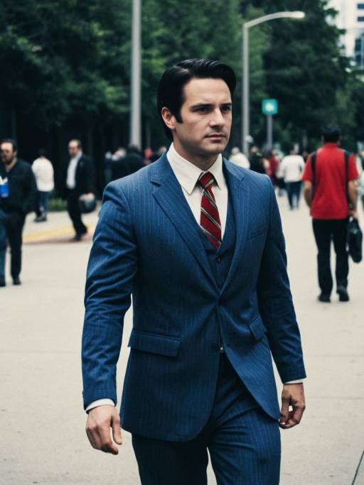 Man in Blue Suit Walking Outdoors