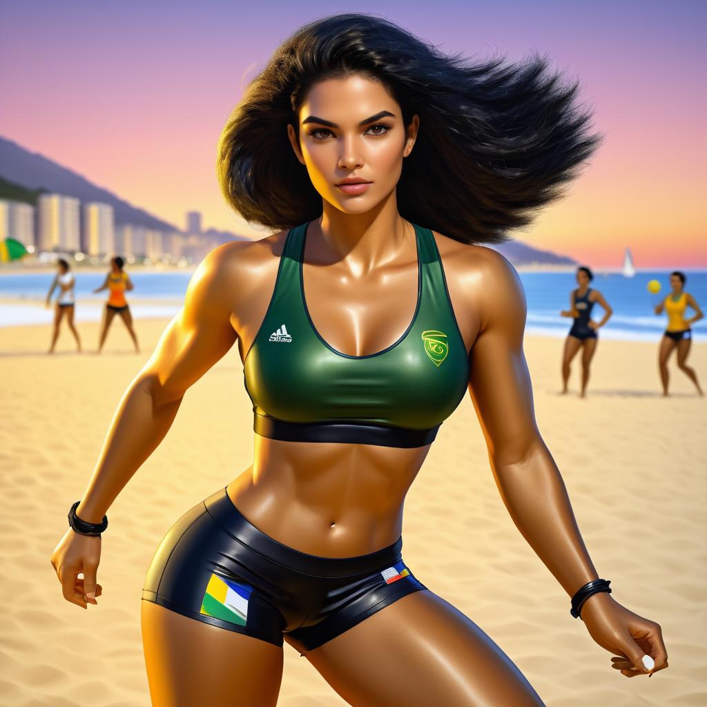 Hyperrealistic Beach Volleyball Player at Sunset