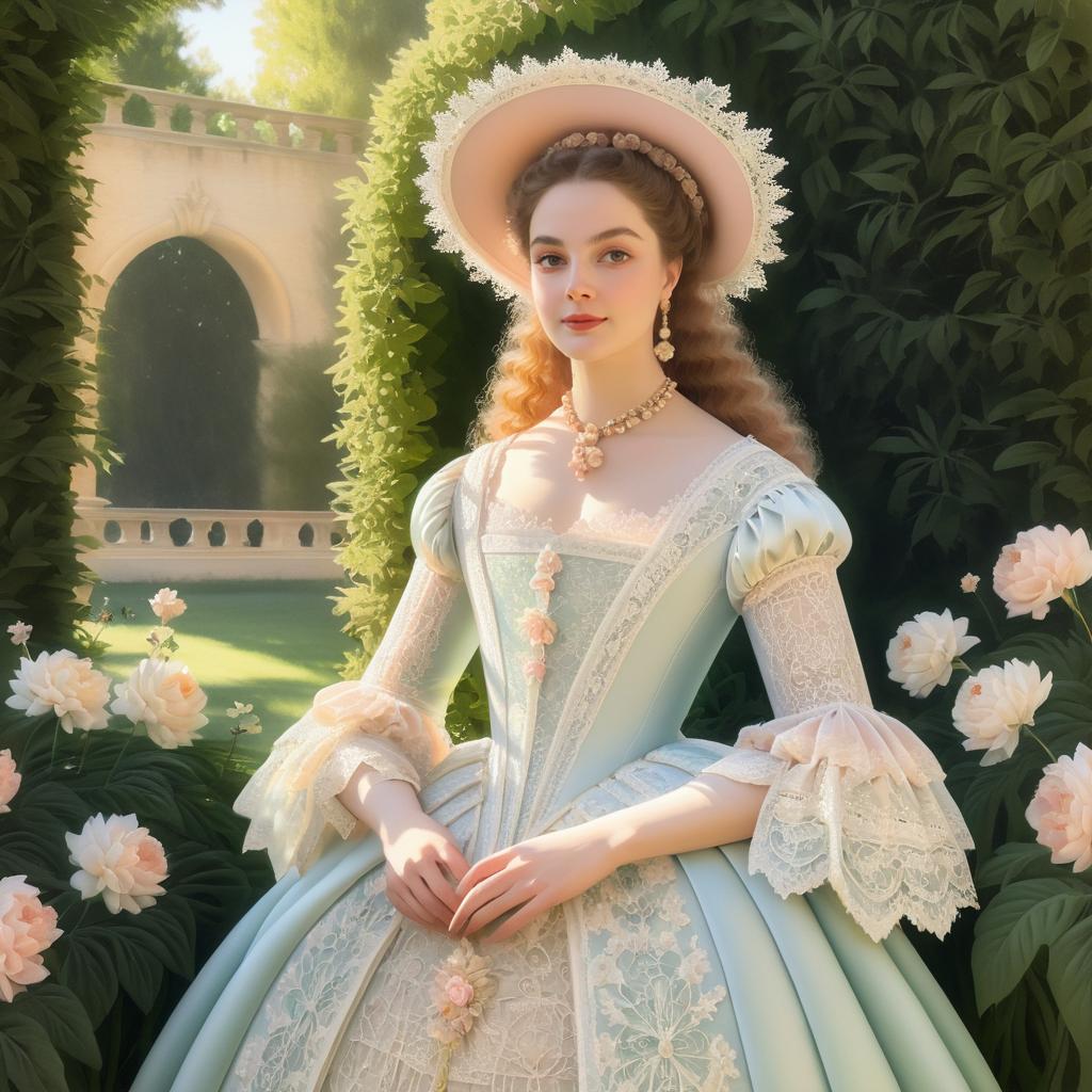 17th-Century Noblewoman in Sunlit Garden