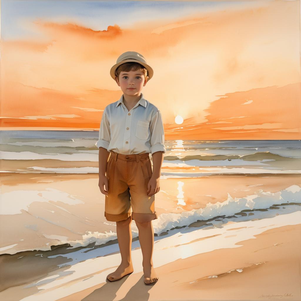 Dreamy Beach Sunset with a Young Boy