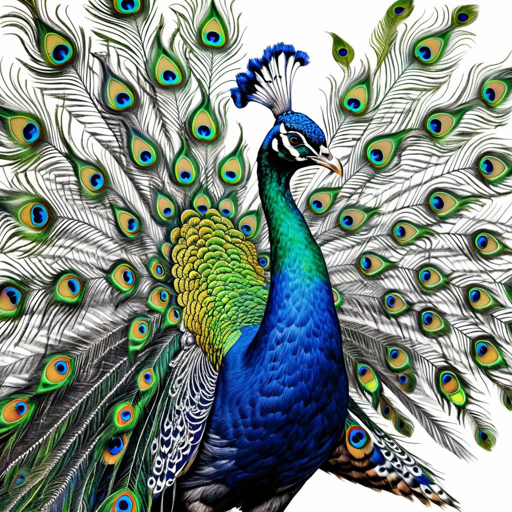 Intricate Peacock Drawing in Dürer Style