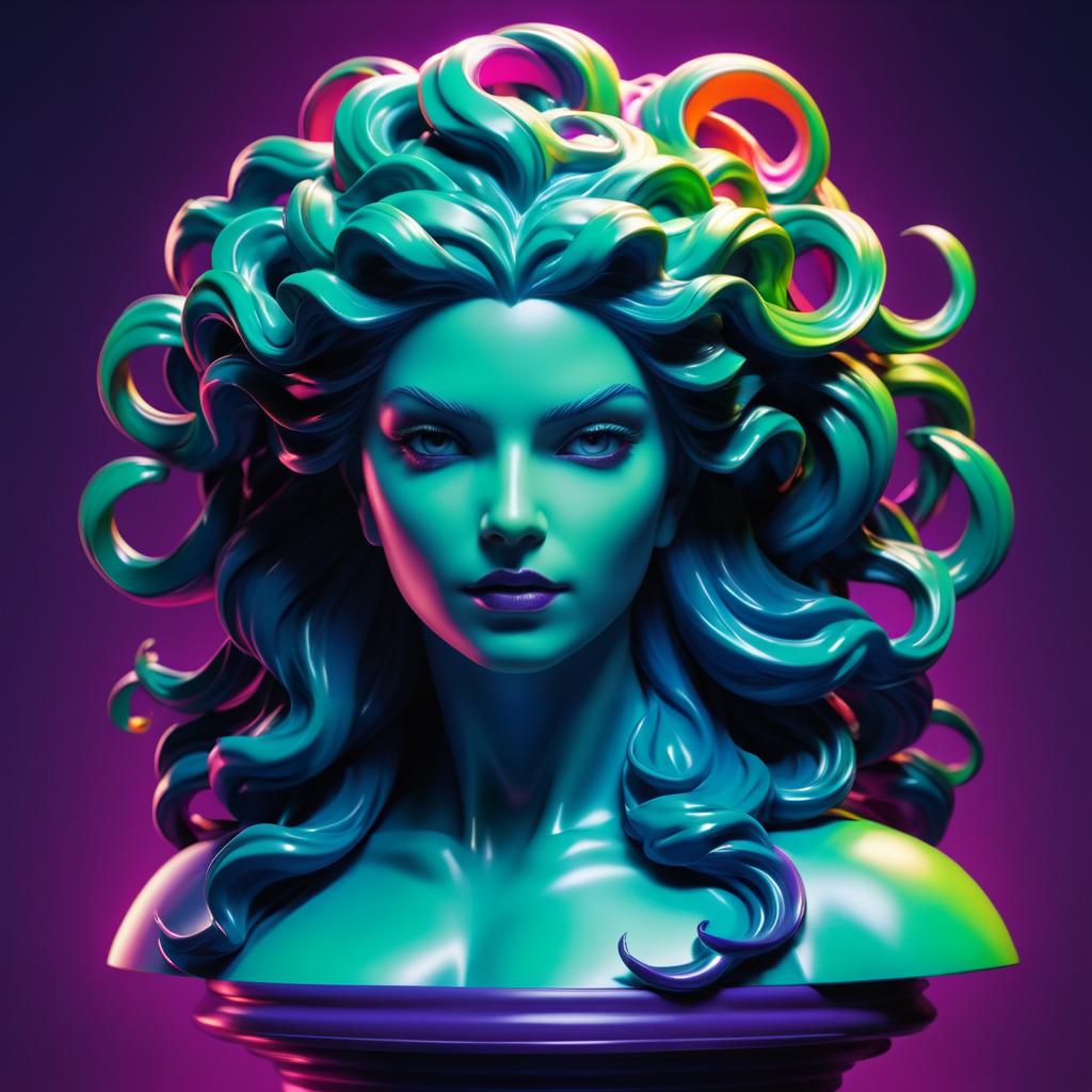 Vibrant Medusa Stone Statue Artwork