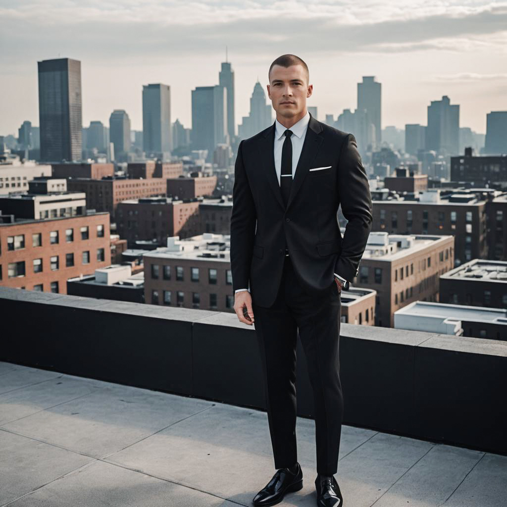 Muscular Man in Elegant Funeral Attire