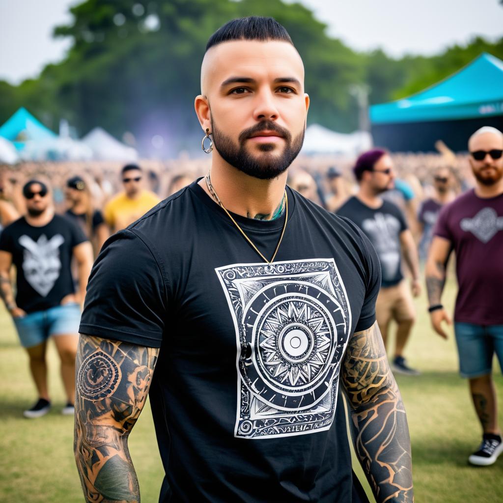 Festival Vibes: Tattooed Man in Crowd