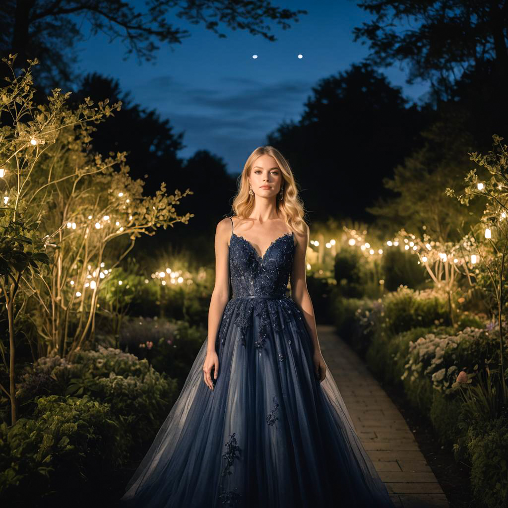 Elegant Woman in Moonlit Garden