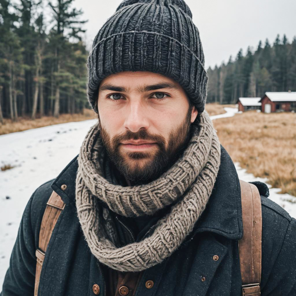 Rugged Man in Winter Gear with Camera