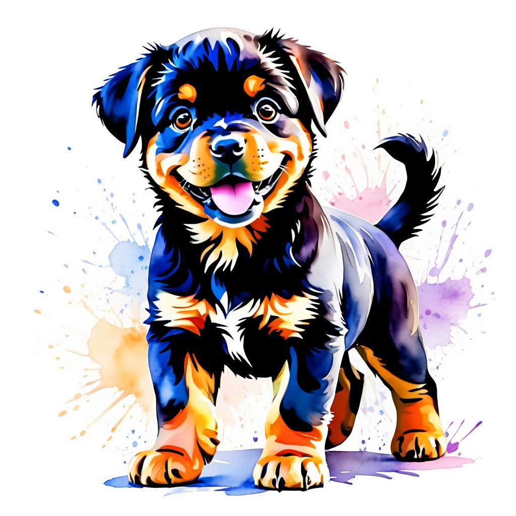 Adorable Watercolor Rottweiler Puppy Illustration