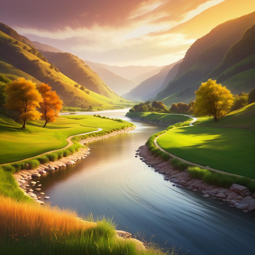 Tranquil River through Warm-Hued Hills