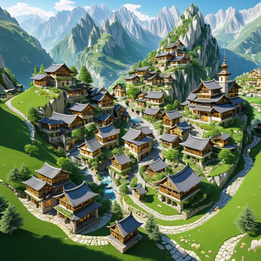 Bird's-Eye View of a Mountain Village