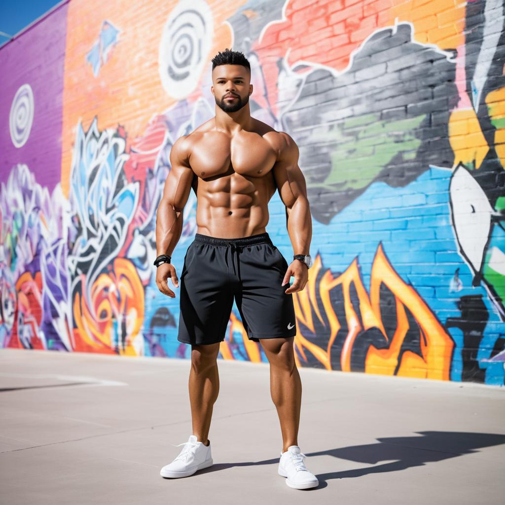 Athletic Man Posed Against Urban Mural