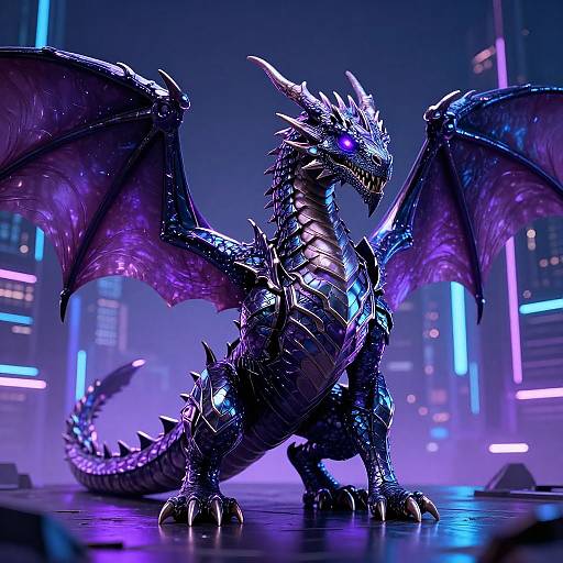Futuristic Metallic Dragon in Neon City
