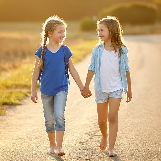 Joyful Children Walking at Sunset