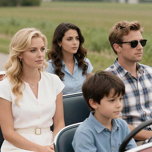 Vintage Car Family Portrait in Field