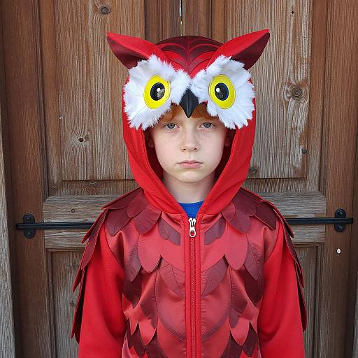 Boy in Red Owl Costume