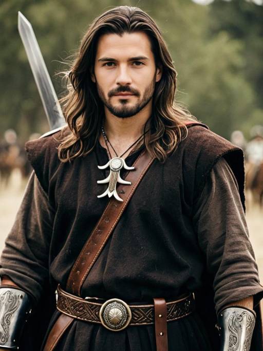 Medieval Warrior with Sword and Necklace