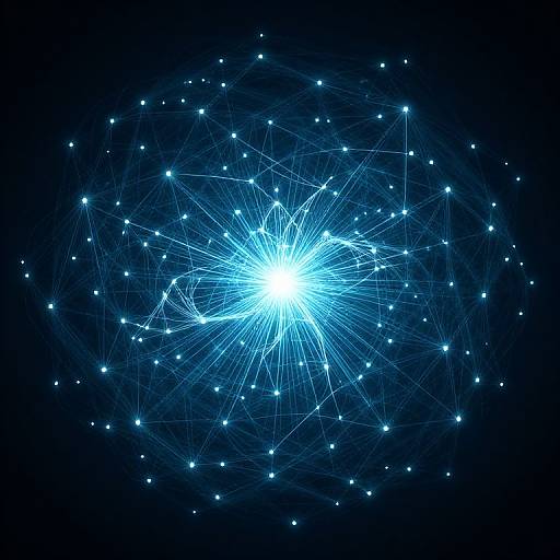 Digital artwork of a glowing blue starburst with radiating lines and numerous small stars against a dark blue background.