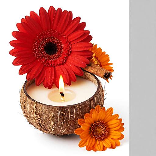 Vibrant Coconut Shell Candle Scene