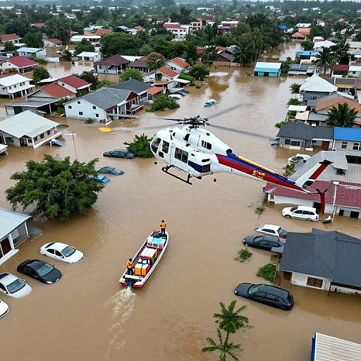 Aerial Rescue in Flooded Town