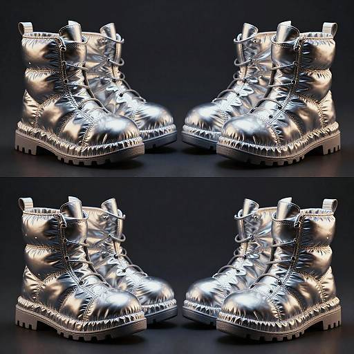 Futuristic Metallic Puffy Sneakers Close-Up