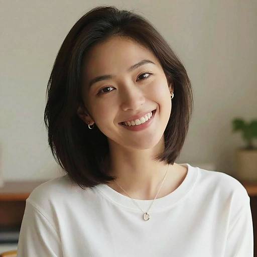 Smiling Asian Woman Wearing White Long Sleeve Shirt