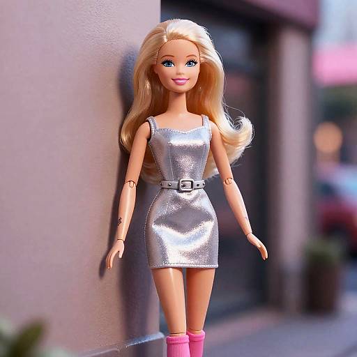 Blonde Barbie Doll in Silver Mini Dress