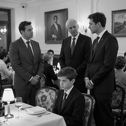 Elegant Restaurant Scene in Black and White