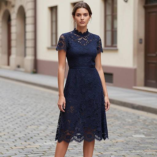Elegant Woman in Navy Blue Dress Portrait