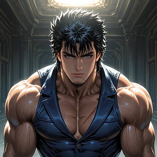 Illustration of Kenshiro, hokuto no ken in the style of Andou shuki