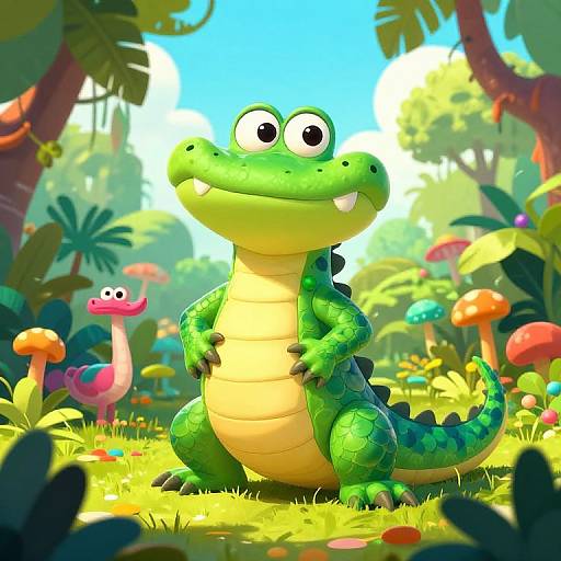 Playful Alligator Cartoon in Jungle