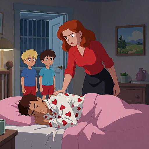 Tense Nighttime Scene in a Bedroom