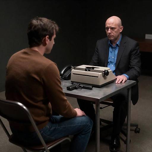 Interrogation Room with Two Men at Table