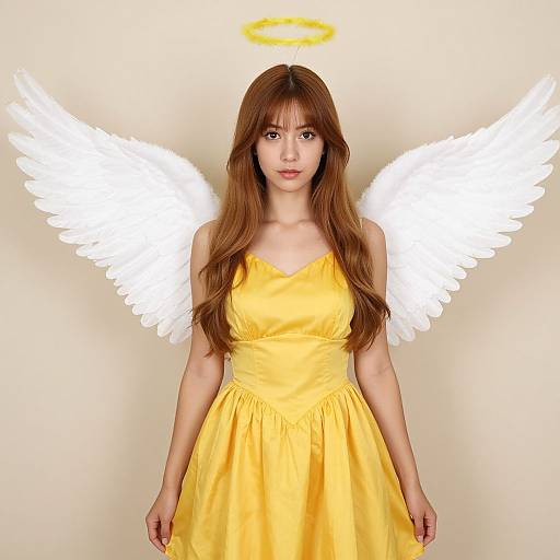 Golden Angel Goddess in Yellow Dress