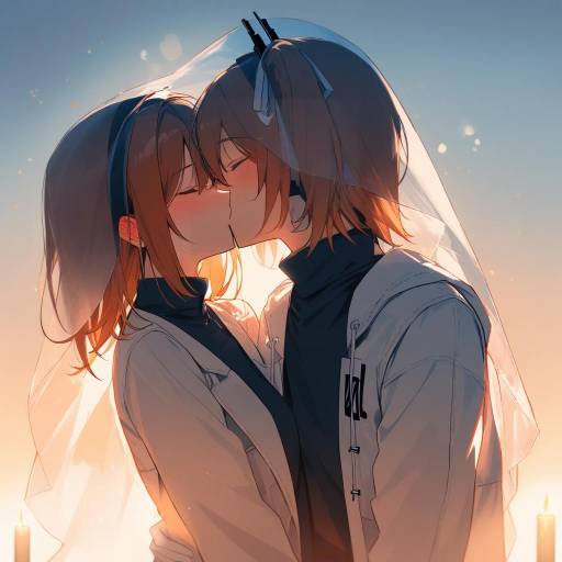 Romantic Sunset Kiss with Soft Candlelight