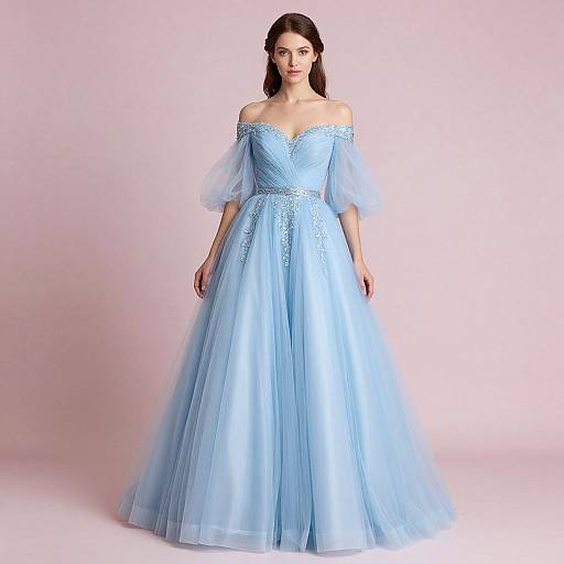 Elegant Woman in Blue Tulle Gown