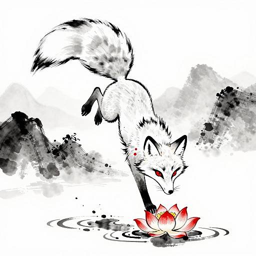 Elegant Ink Illustration of a Fox