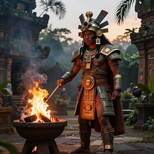 Fantasy Aztec Warrior at Ritual Altar