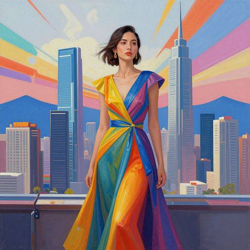 Elegant Woman in Futuristic Cityscape