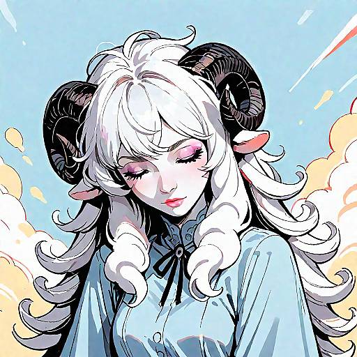 Gentle Sheep Girl in Light Blue Dress