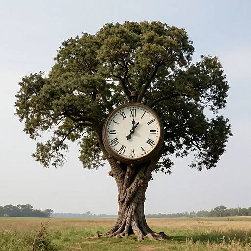 Majestic Tree with Vintage Clock Face