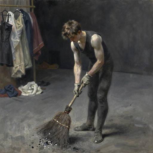 Charcoal Stagehand Sweeping Sequins at Dawn