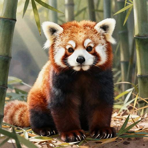 Chubby Baby Red Panda in Bamboo