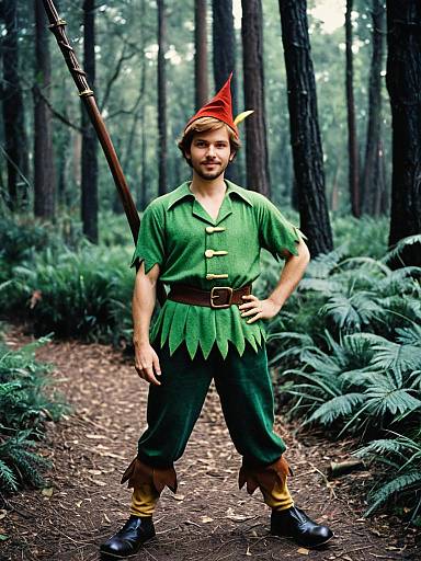 Man in Peter Pan Costume in Forest
