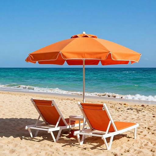 Vibrant Beach Scene with Sun Loungers