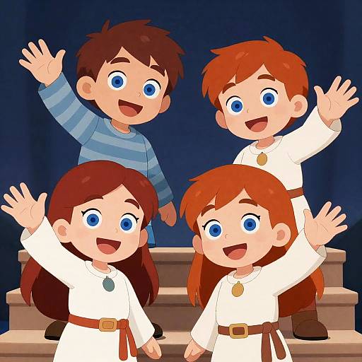 Playful Red-Haired Children in Medieval Style
