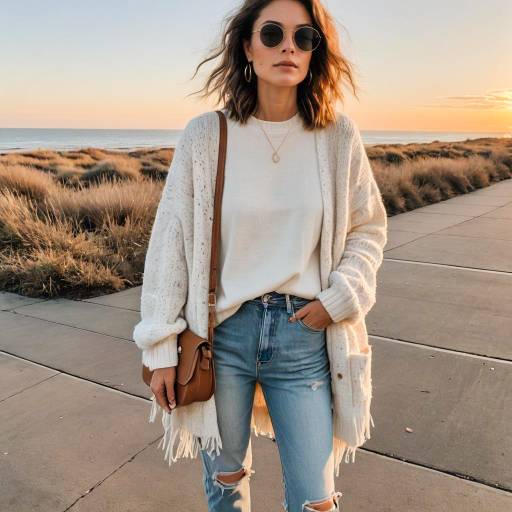 Casual Chic Woman at Beach Sunset