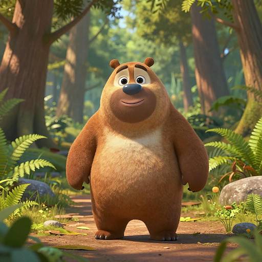 Friendly Cartoon Bear in Lush Forest