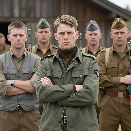 Group of Soldiers Posed Outdoors