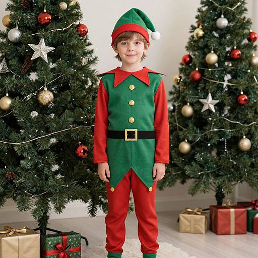 Elf Costume by Christmas Tree