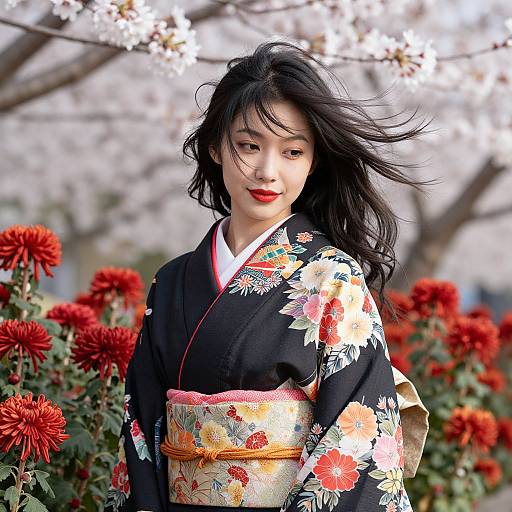 Ultra-Realistic Woman in Floral Kimono